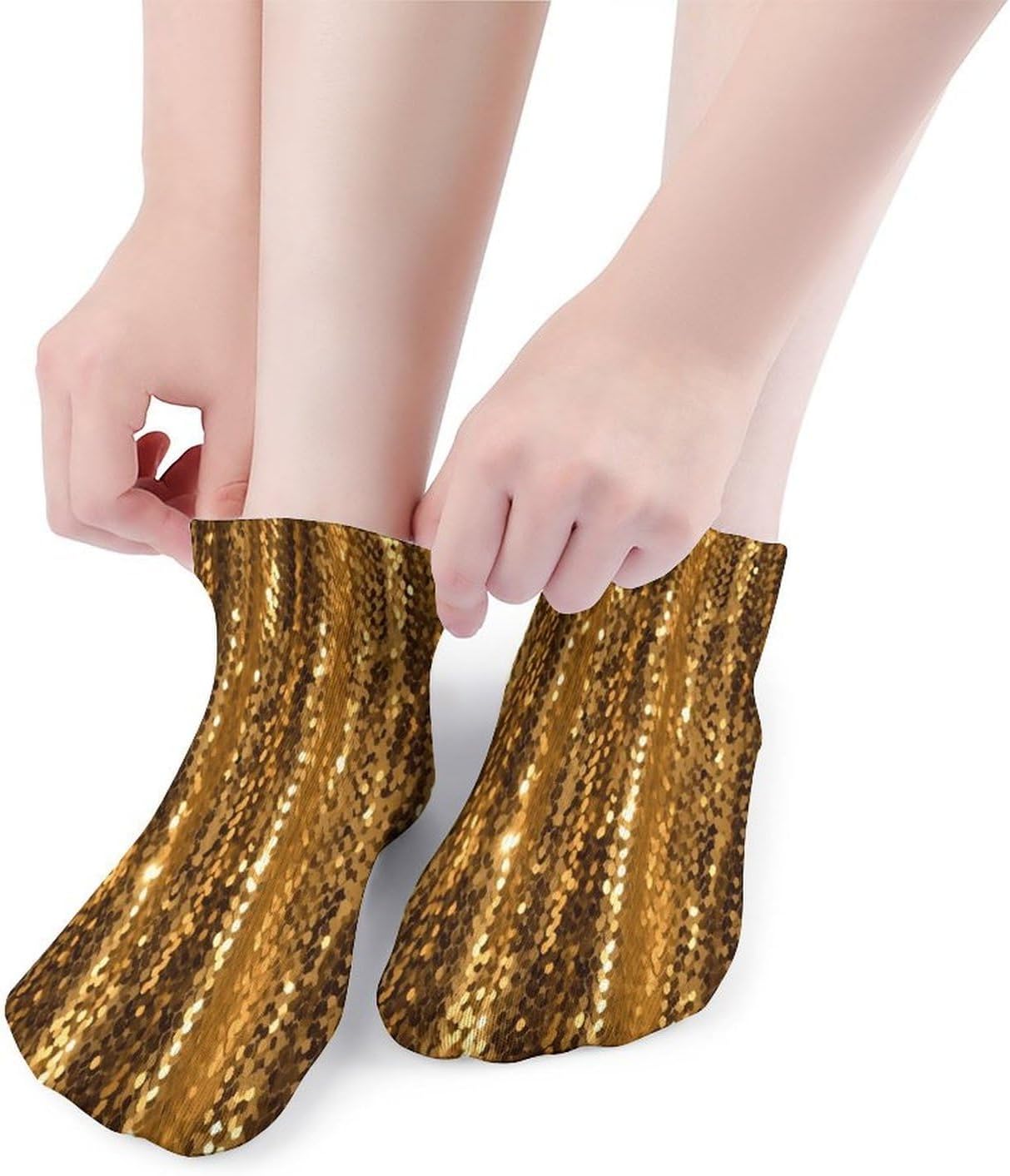 Gold Sequin Sparkle Ankle Socks for Men Women 5 Pairs | Comfortable Casual Low Cut Socks, Lightweight No Show Breathable Athletic Socks, Soft Mini Crew Socks for All Seasons
