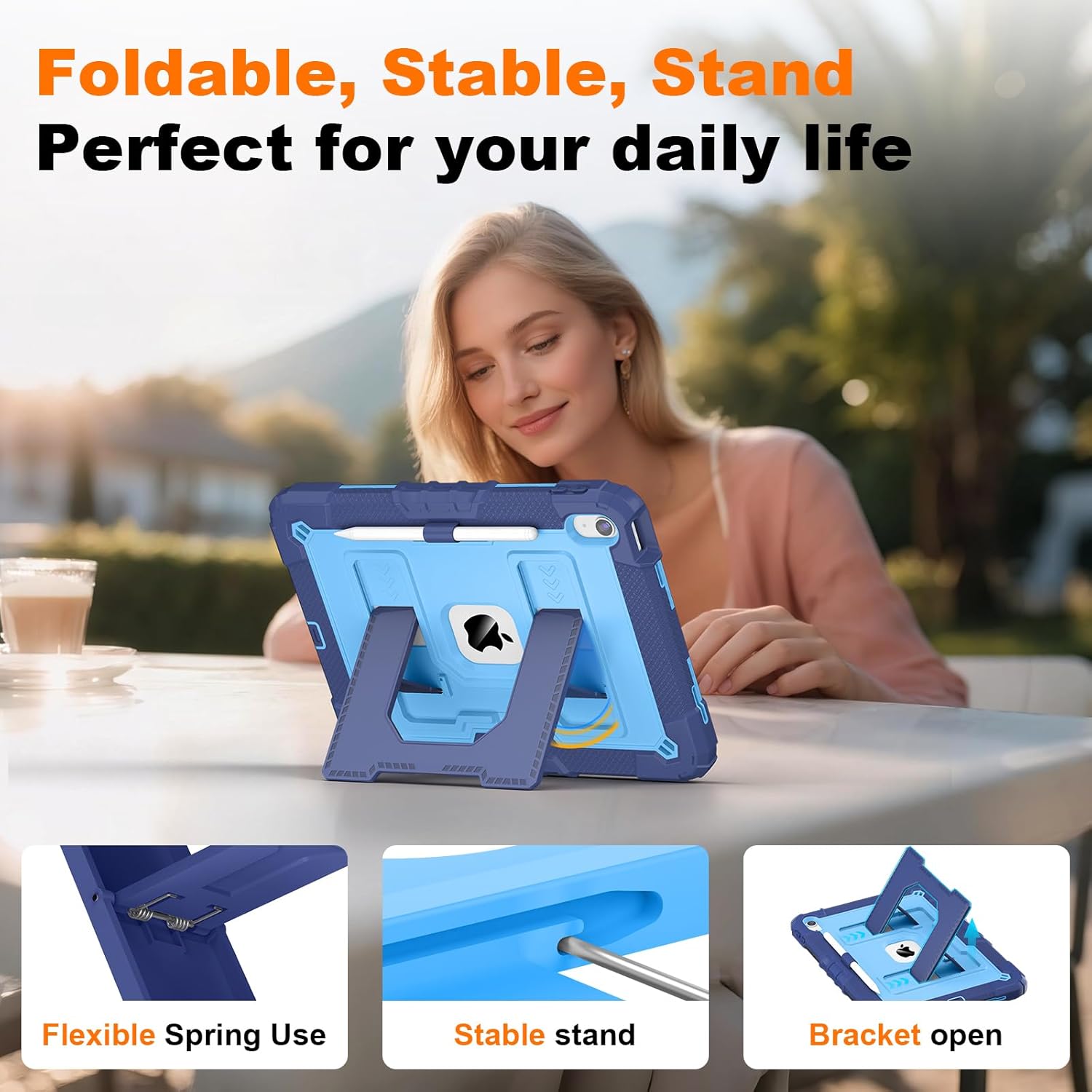 Case for iPad A16 11th/10th Generation 11/10.9 Inch 2025/2022, Auorld for ipad a16 case 11 in 2025 Military Grade Shockproof Cases with Kickstand Pencil Holder Shoulder Strap, Navy Blue