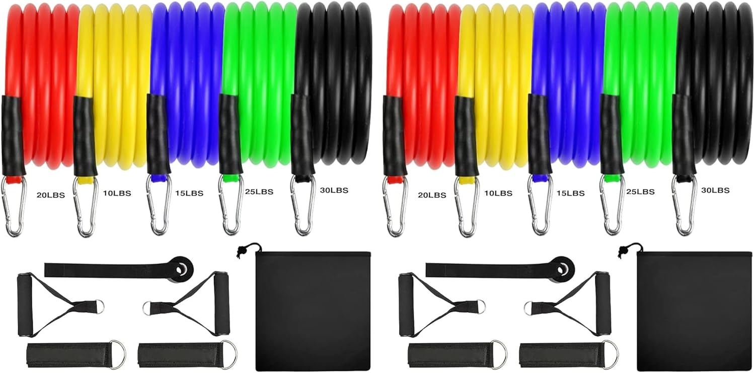 AccLoo Resistance Band, Exercise Bands Set Up to 100 lbs, Fitness Band Kit with 5 Tubes, Foam Handles, Ankle Straps, Door Anchor, Carry Bag and Workout Guide for Men Women