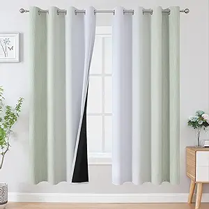Estelar Textiler Sage Green and Greyish White Blackout Curtains 72 Inch Length 2 Panels Set, Room Darkening Grommet Ombre Curtains for Bedroom, Thermal Insulated Light Blocking Gradient Drapes,52Wx72L