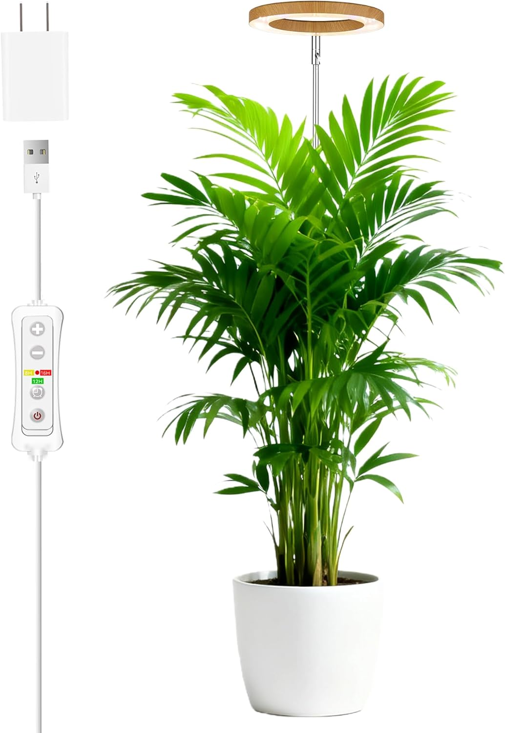 yadoker Grow Light for Large Indoor Plants, Full Spectrum LED Plant Light, Height Adjustable for Tall Plants, Auto On/Off Timer, 5V Safe Low Voltage Walnut Grain Grow Lamp for Home & Office