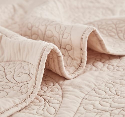Miniatura 7 de CHIXIN Edredón botánico de algodón tamaño King, patrón de hojas con costuras reales, juego de colcha acolchada, ultra suave, ligero, reversible, 3