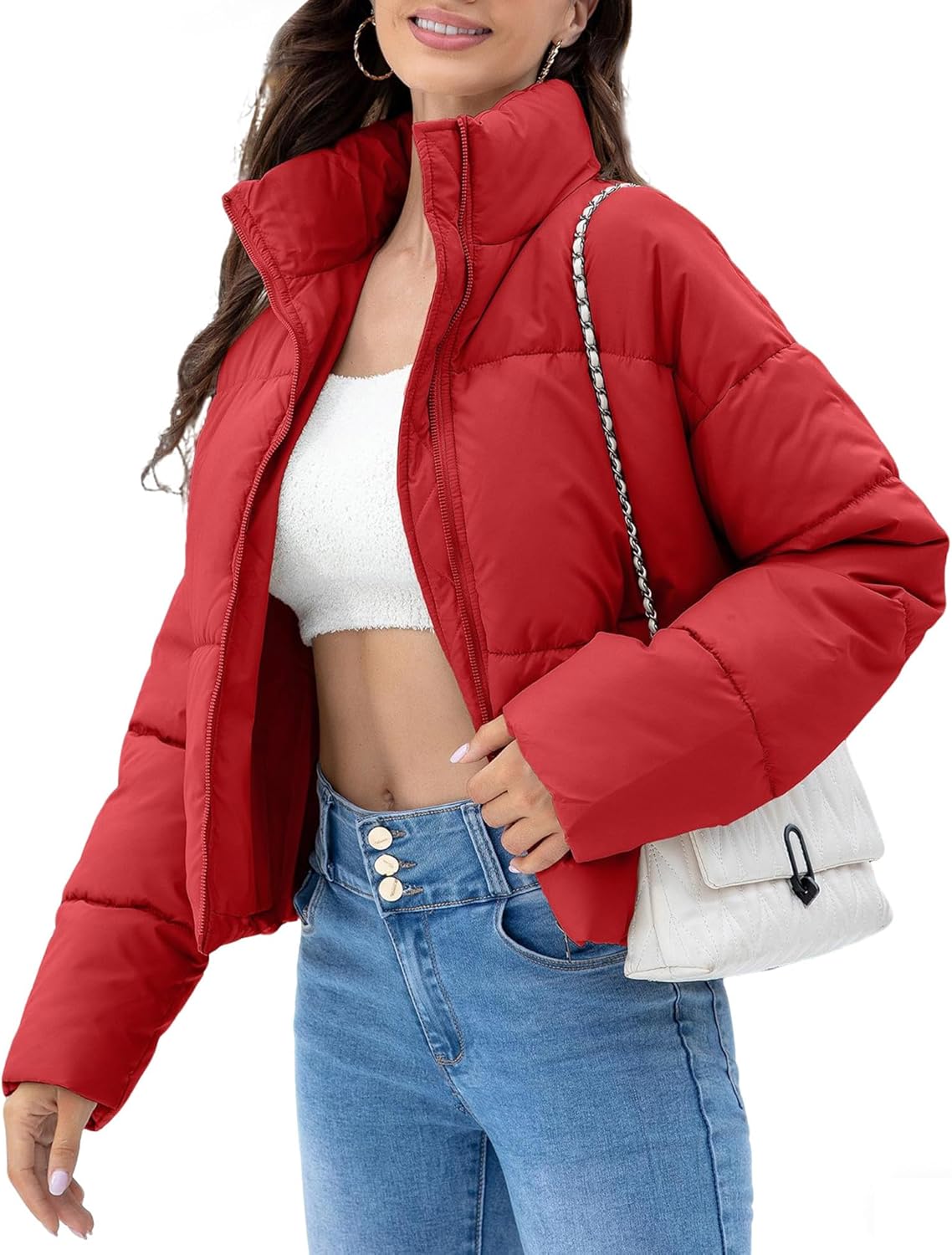 WHN Women Cropped Quilted Puffer Jacket 2025 Winter Outerwear Coat Warm Full Zipper Padded Jacket