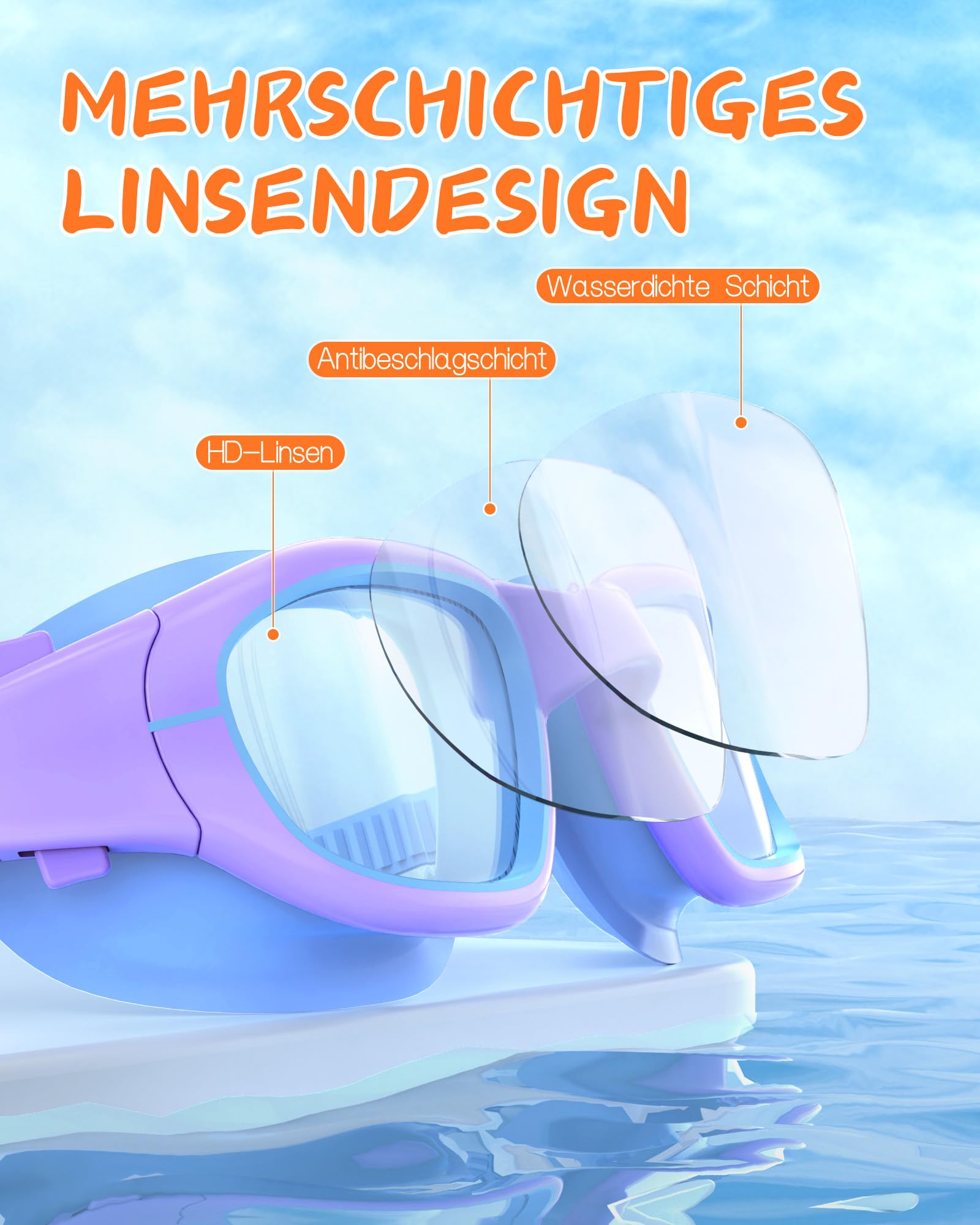Schwimmbrille Kinder, Taucherbrille Kinder 6-14 Jahre, Anti-Beschlag UV-Schutz, Kein Auslaufen, Breite Sicht, Schwimmbrillen für Jungen, Mädchen
