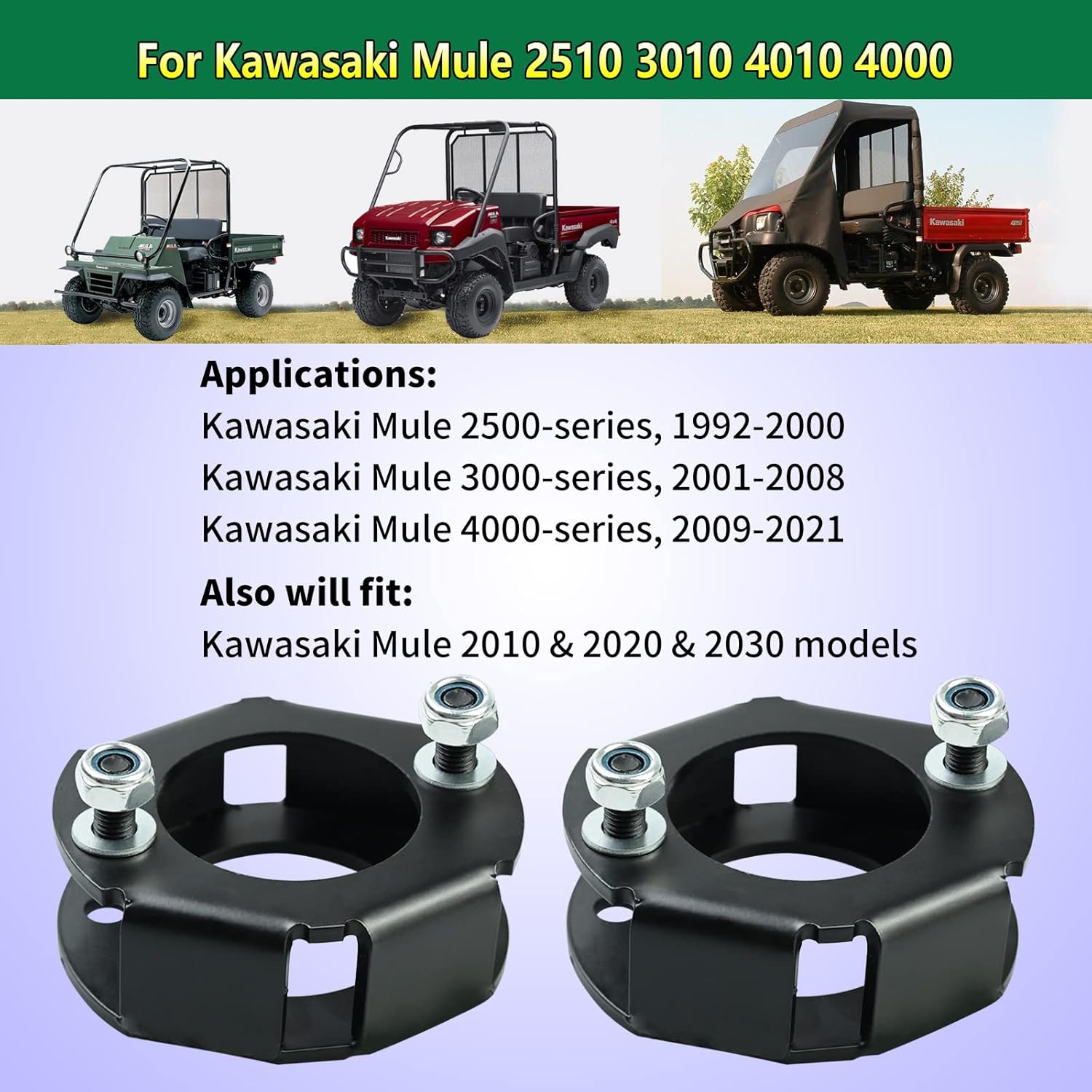 2 Pcs Front 2" Lift Leveling Spacer Kit Compatible with 1990-2019 Kawasaki Mule 2500 2510 3000 3010 4010 4000,Vanshly