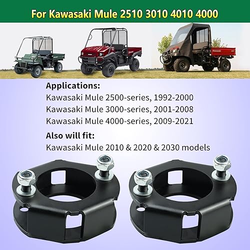 Miniatura 2 de Kit de 2 espaciadores de nivelación de elevación delantera de 2 pulgadas compatibles con Kawasaki Mule 1990-2019 2500 2510 3000 3010 4010 4000,