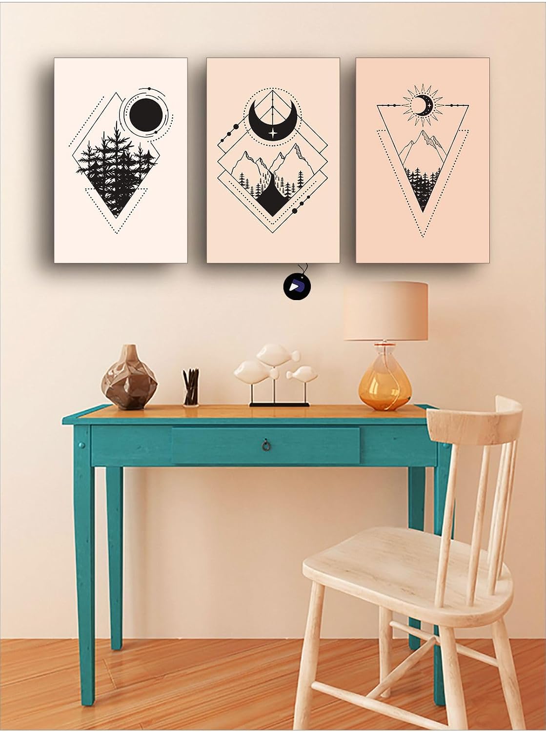 Postermanya (pster7) Ay ve Doğa Üçlü Kanvas Tablo Seti, Premium 3'lü Canvas, 3 Parçalı Duvar Tablosu 30 x 40