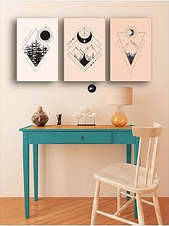 Postermanya (pster7) Ay ve Doğa Üçlü Kanvas Tablo Seti, Premium 3'lü Canvas, 3 Parçalı Duvar Tablosu 30 x 40