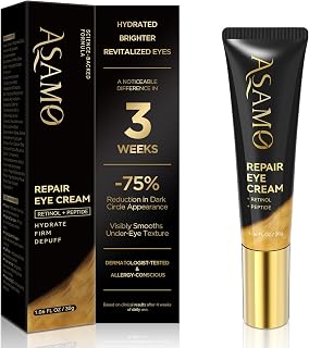 ASAMO Retinol Eye Cream – Retinol and Peptides for Fine Lines, Puffiness, and Under-Eye Shadows, Anti Aging, Eye Care Daily Wrinkle Cream,1.06 fl.oz
