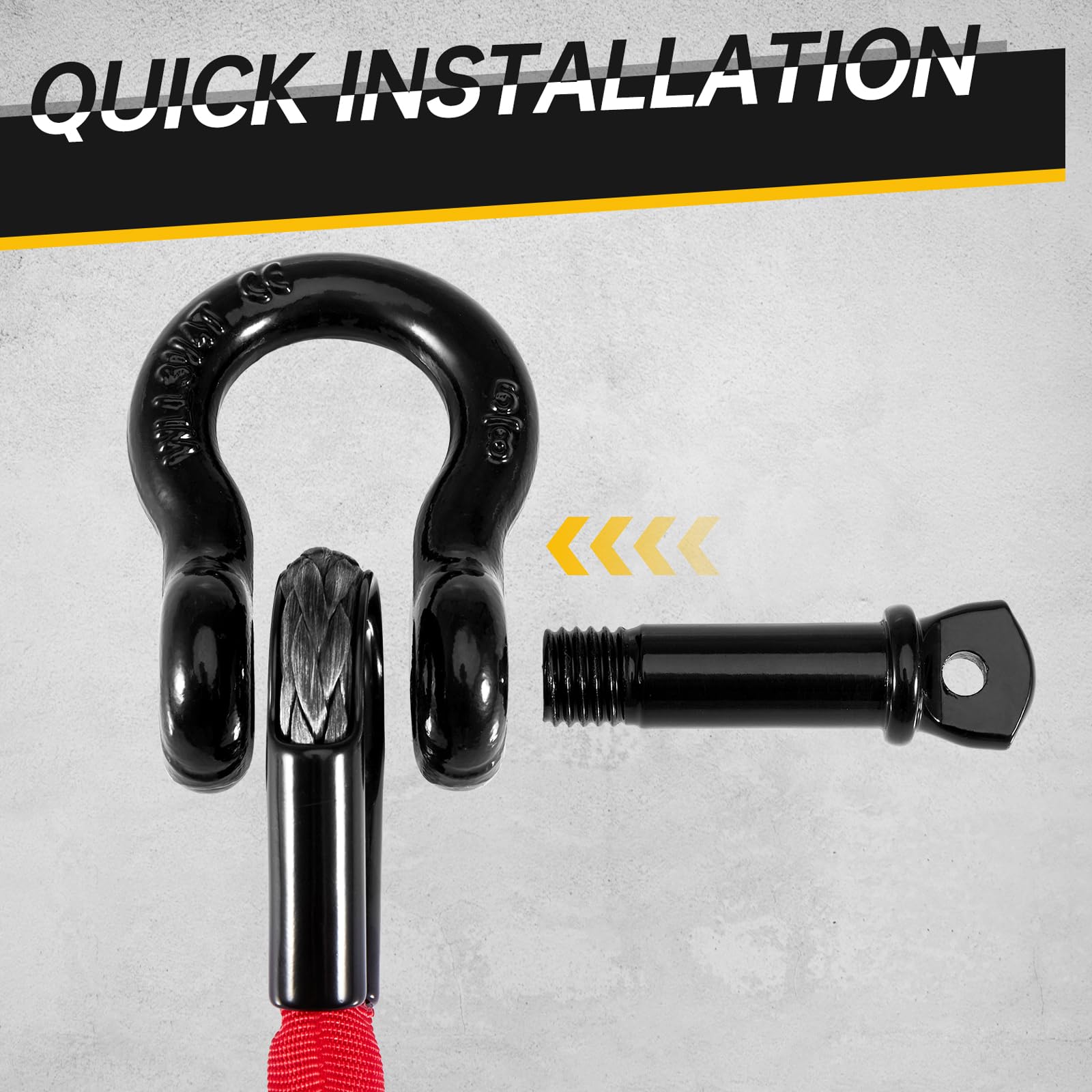 Sangle de récupération de 0,6 m pour VTT, 8 164,7 kg avec Crochet de treuil et Anneau en D, Corde de remorquage synthétique avec Boucles, Accessoires de Boue de qualité supérieure