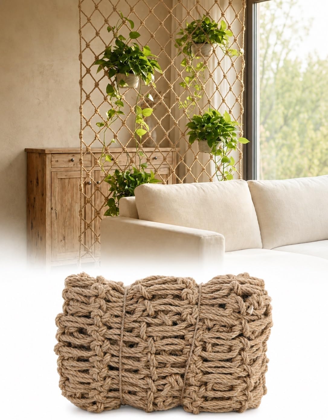 Climbing Vine Hemp Rope Net - Ideal Wall Decor & Balcony Railing Support, Durable and Eco-Friendly Plant Netting for Indoor & Outdoor Garden Use