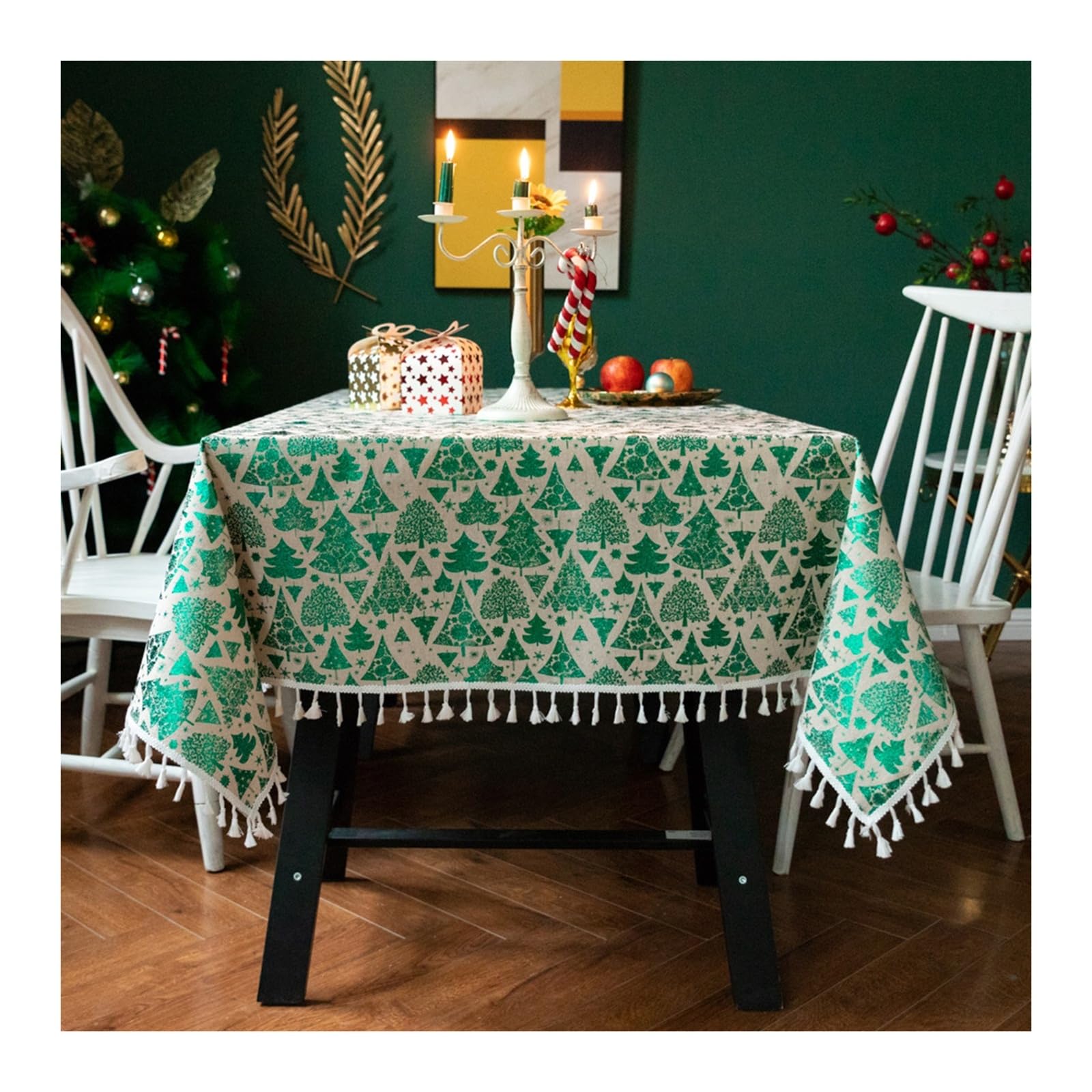 Nappe de table anti tache verte à motif sapin 140x200cm pour protéger efficacement votre mobilier