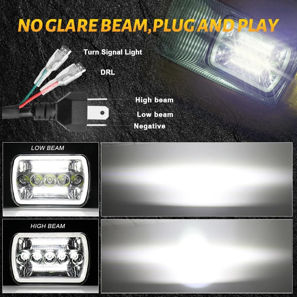 Reflektor dalekosiężny Reflektory LED 5x7 H4 H6054 H5054 6052 6053 Biało-bursztynowe Halo do jazdy terenowej Reflektor LED