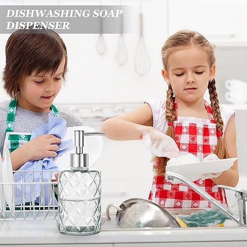 Miniatura 4 de Dispensadores de jabón de vidrio transparente de 11 onzas, juego de 2, botella dispensadora de jabón de loción con bomba de plástico a prueba de