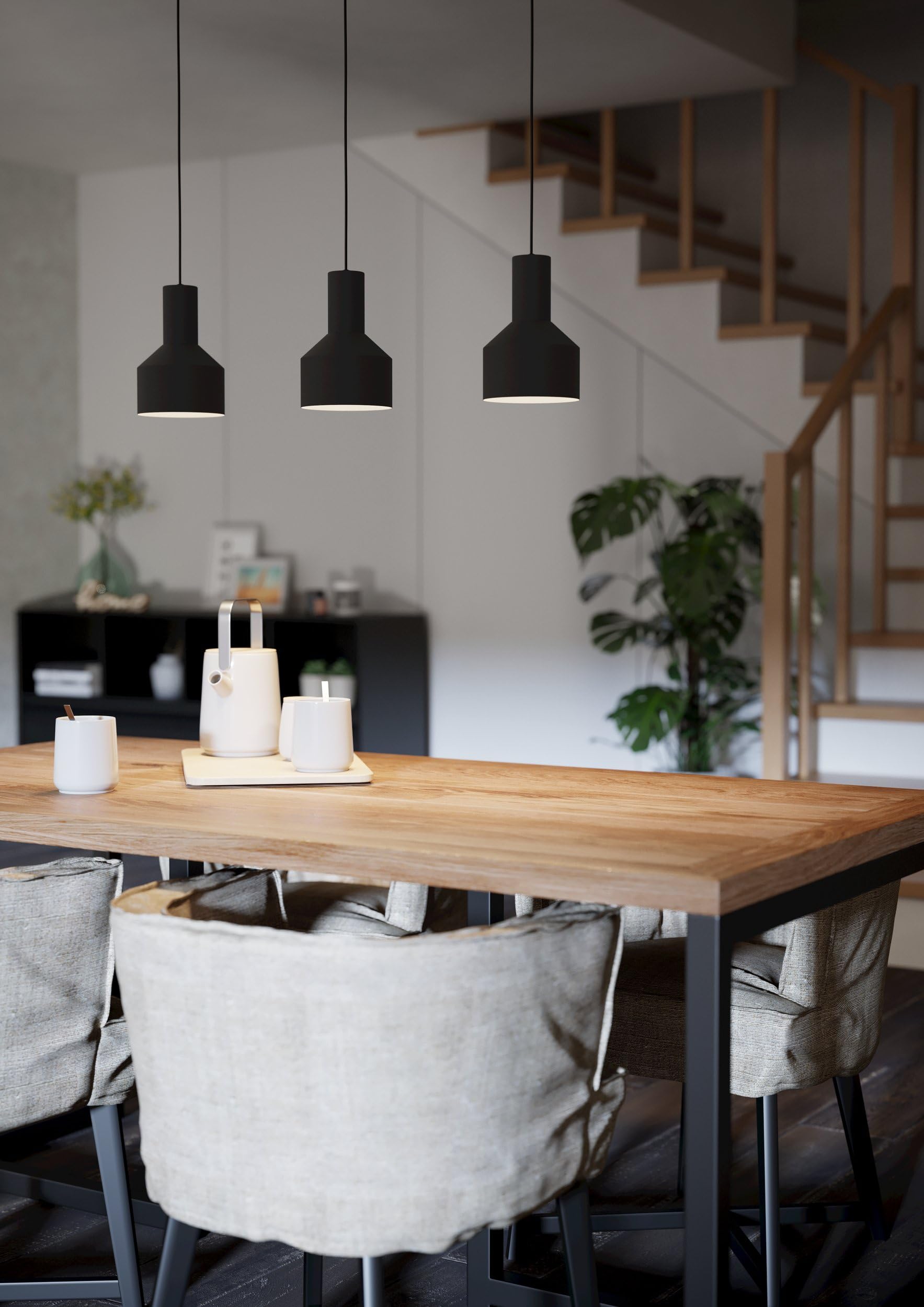 Eglo lámpara de suspensión Casibare, de 3 luces industrial, monocromática | iluminación de metal en negro, luz de salón colgante, casquillo E27