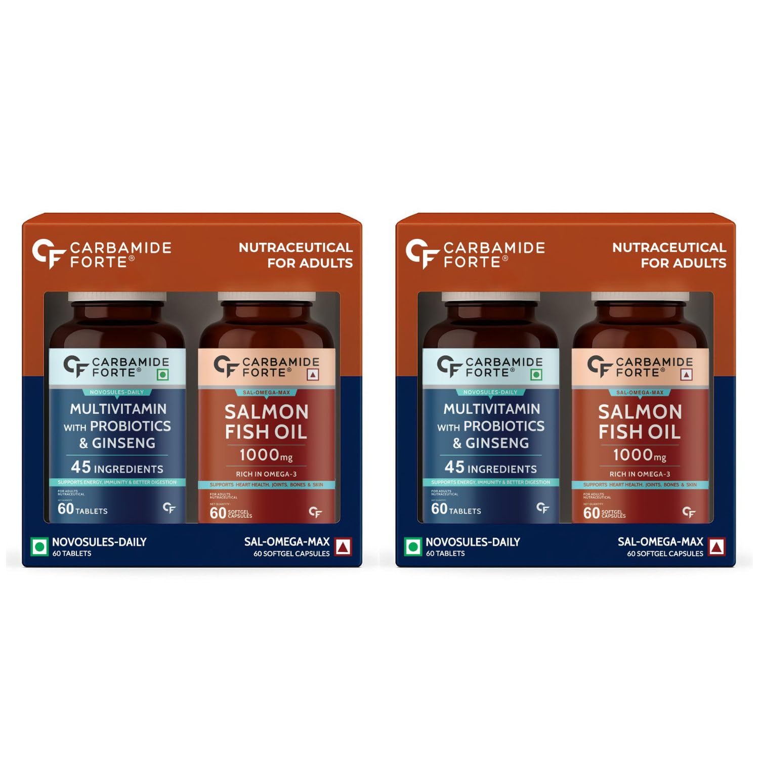 Carbamide Forte Multivitamin Tablet for Men and Women with Probiotics & Omega 3 fish oil capsules | Daily Immunity, Heart, Brain & Joint Support | 60 Tablets + 60 Softgel Capsules (Pack of 2)-image-27