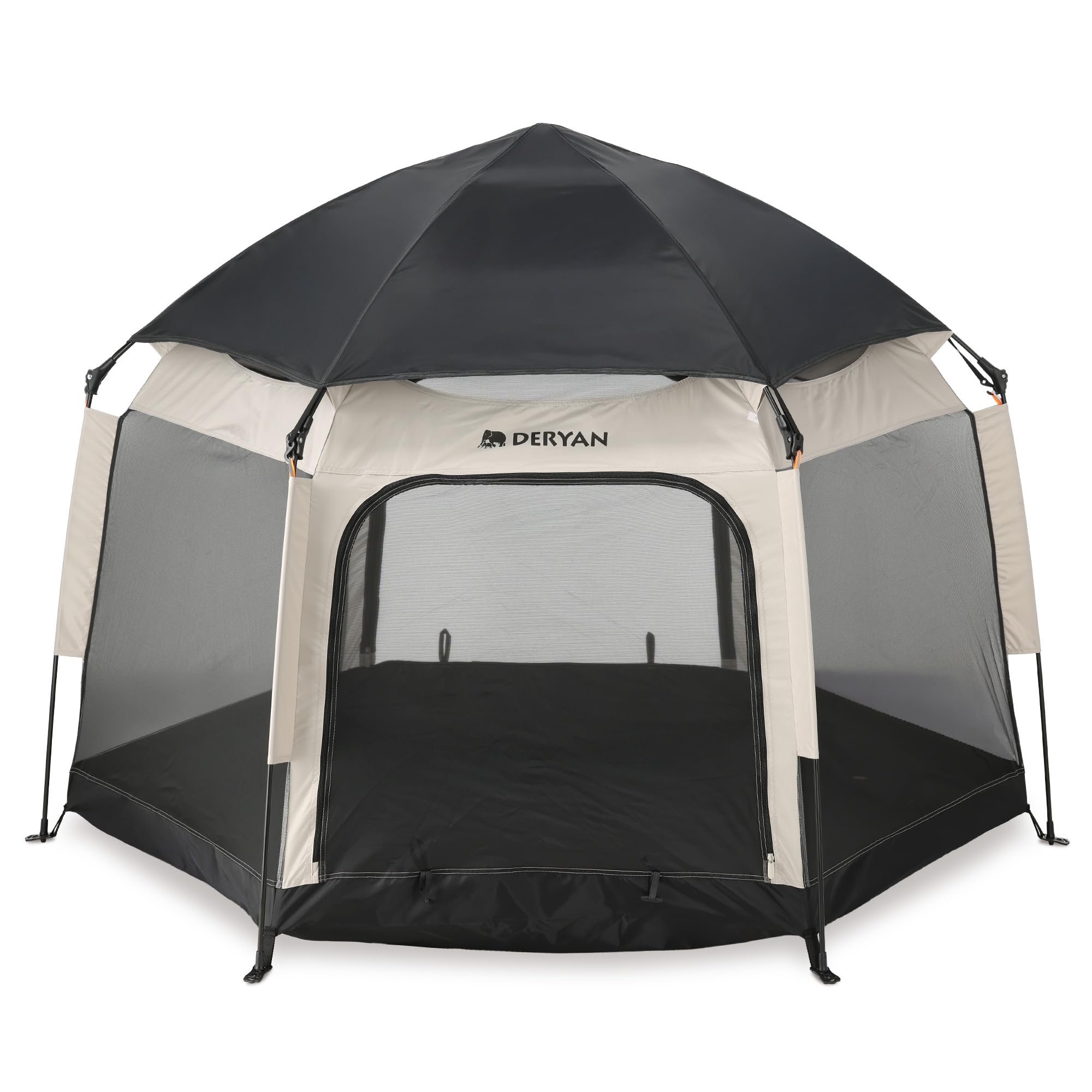 Deryan Up-To-Go - Cama de viaje y caja para niños - Refugio portátil para la playa para bebés y niños pequeños - Plegable con colchón y bolsa de transporte, 150 x 170 x 125 cm, color arena