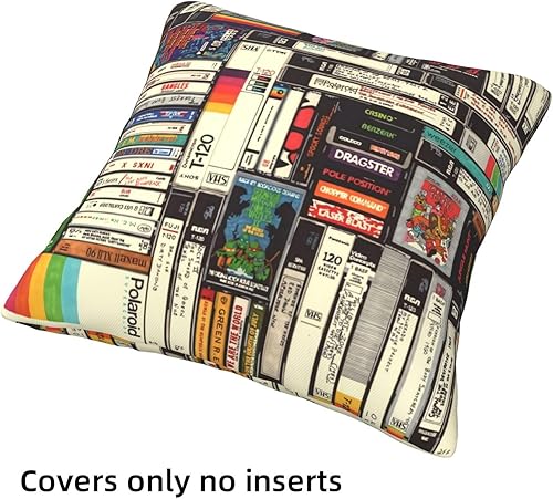 Miniatura 4 de Juego de 4 fundas de almohada vintage con cinta de casete de música con sonido, cinta magnética, discos de vinilo, símbolo, fundas de almohada