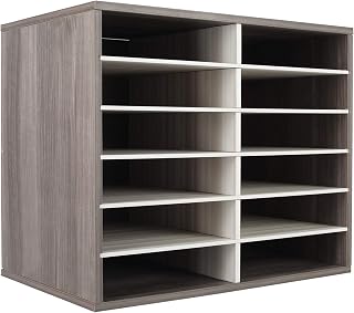TQVAI 12-Slot Wooden Literature Organizer - Holds 6000 A4 Sheets, Adjustable Shelves, Heavy-Duty MDF for Office, Classroom, Home Mailbox Cubbies