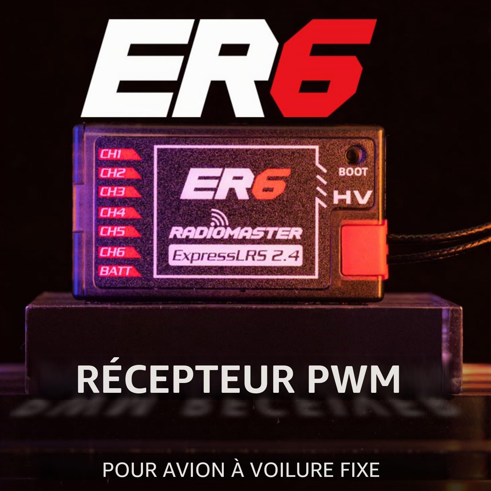 HTLNUZD ER6 PWM 2.4G RC Récepteur 6CH CRSF pour Radiomaster Support Tension Télémétrie WiFi Mise à jour pour Avions à voilure fixe Noir, Noir, 1.6