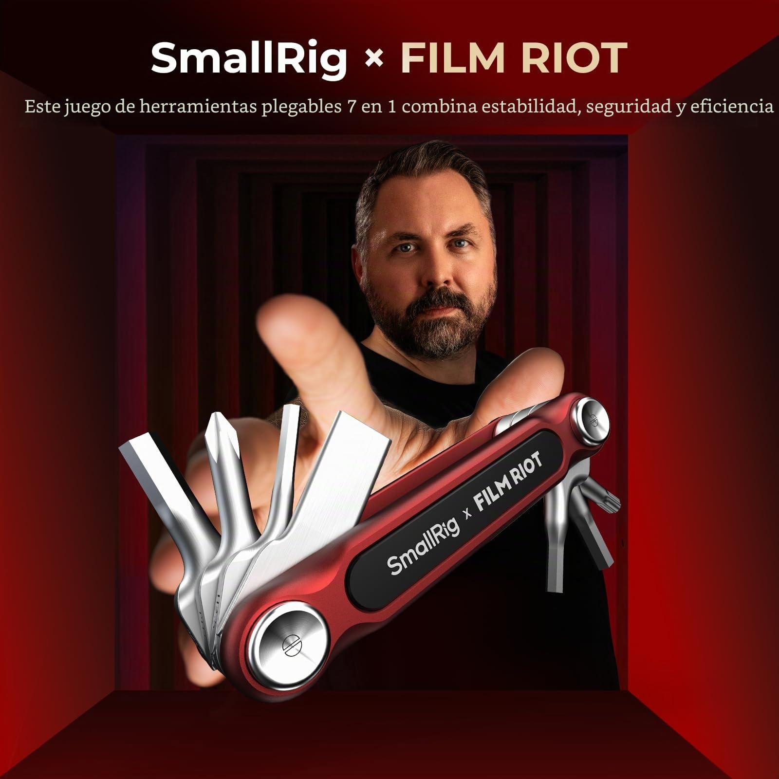 SMALLRIG x FILM RIOT Juego de Herramientas Plegables 7 en 1 con Destornilladores y Llaves Hexagonales, Posicionamiento en Múltiples ángulos, Diseño Portátil y Compacto (Rojo) - 4811