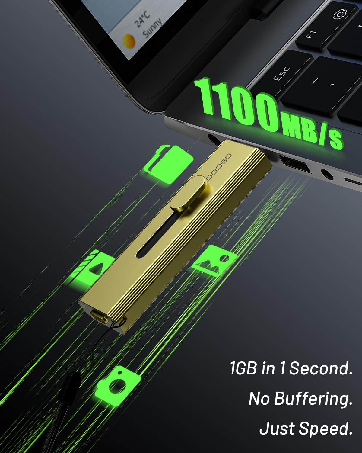 SSD Portátil 512GB – Unidad Flash USB 3.2 Gen 2 de Alta Velocidad con USB-C & USB-A, hasta 1100MB/s, SSD Externa para PS5, iPhone, Android, MacBook, portátil Windows