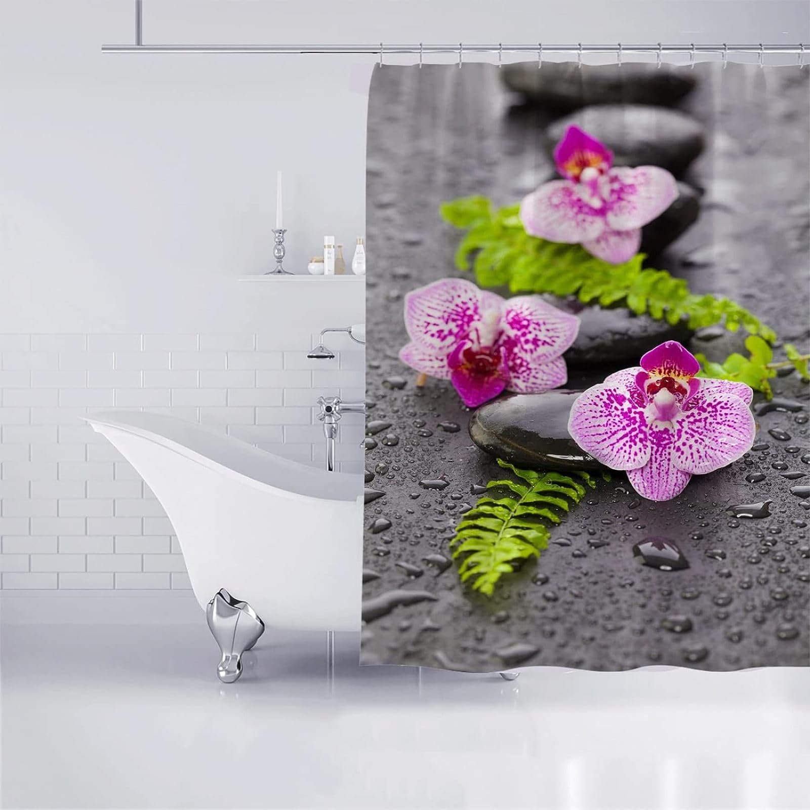 PUOJIEAT Duschvorhang 100x200cm Gartenszene - 3D Design Wasserdicht