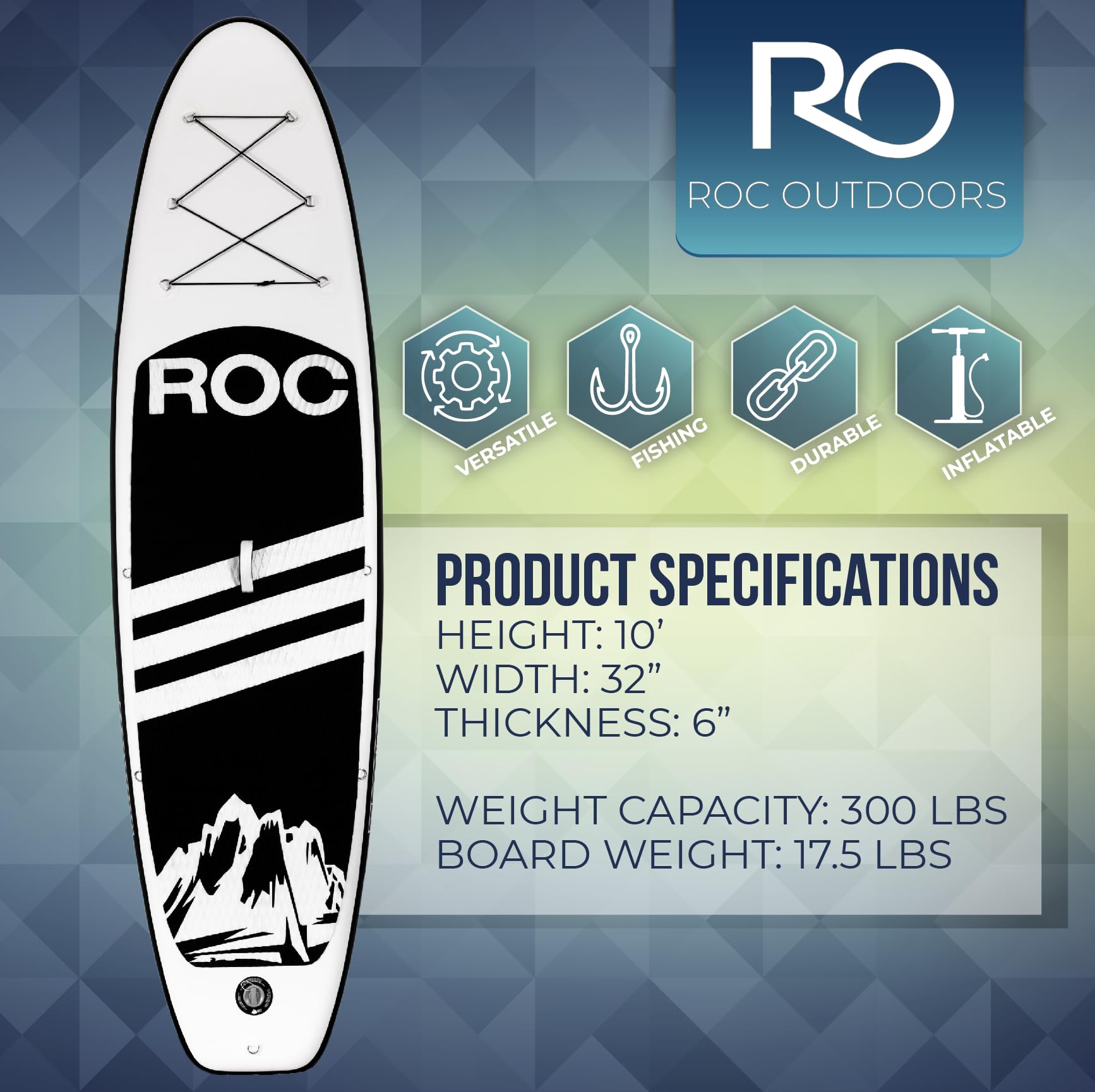 Roc Inflatable Stand Up Paddle Board with Premium SUP Paddle Board Accessories, Wide Stable Design, Non-Slip Comfort Deck for Youth & Adults - 4