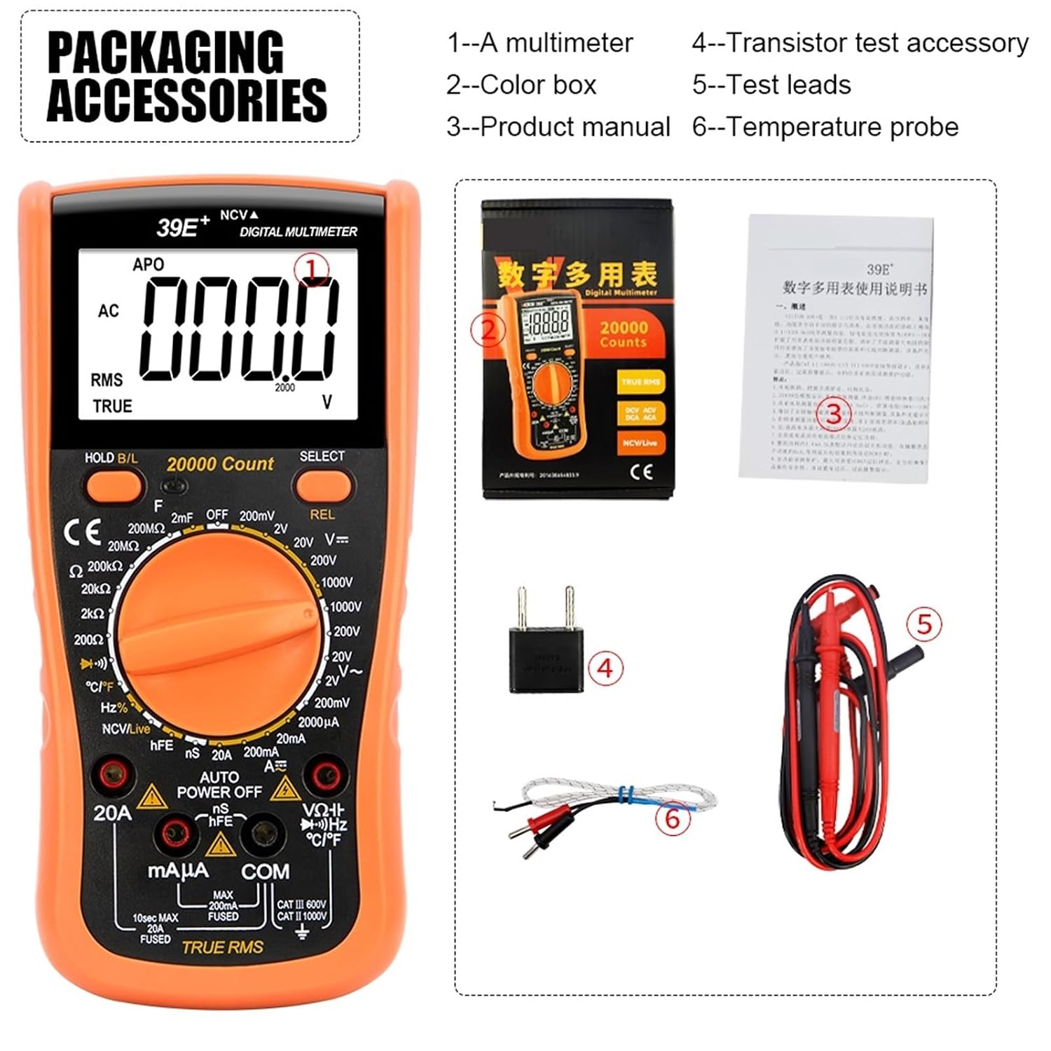 Professional Digital Multimeter Tester 20000 Counts TRMS NCV 20A Current AC DC Voltmeter Capacitance Resistance Tester