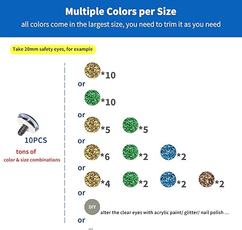 Miniatura 4 de RuWfpz Ojos de seguridad con purpurina para ganchillo Amigurumi de 0.71 a 1.18 pulgadas - 4 colores rellenos de ojos de animales de ganchillo con