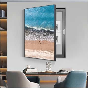 Electric Box Decorative Painting Wall Mounted Electrical Panel Cover Home Living Room Modern Simple Mural with FramBlue,50x70cm