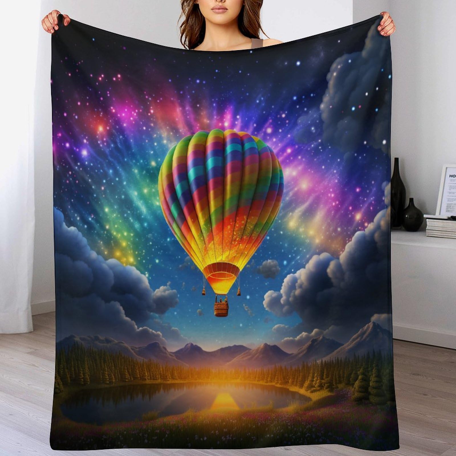 Couverture flanelle polaire haut de gamme à motif montgolfière pour lit et sofa