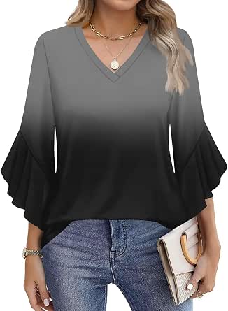 Amoretu Women's Cutout Shoulder Blouse - V Neck Tunic Top, Lightweight & Stretchy (Khaki, Size L)