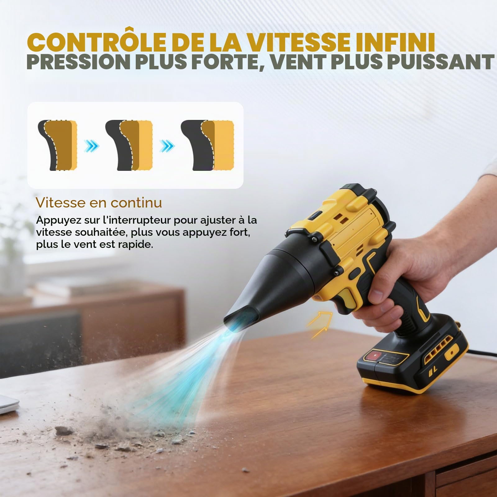 Souffleur à poussière sans fil pour Dewalt 18/20 V, aspirateur à main 2 en 1 sans balai 85 000 tr/min avec vitesse réglable et 5 buses pour la voiture, la maison, le bureau, la cuisine (sans batterie