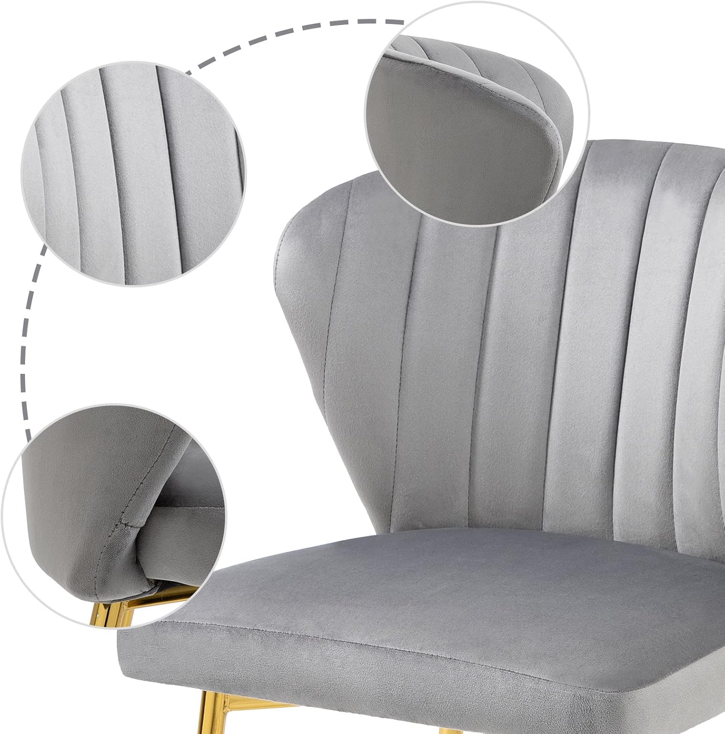 MOJAY Velvet Dining Chairs Set of 2, Modern Upholstered Dining Room Chairs with Gold Metal Legs, Accent Vanity Chairs for Kitchen, Living Room, Patio (Grey)