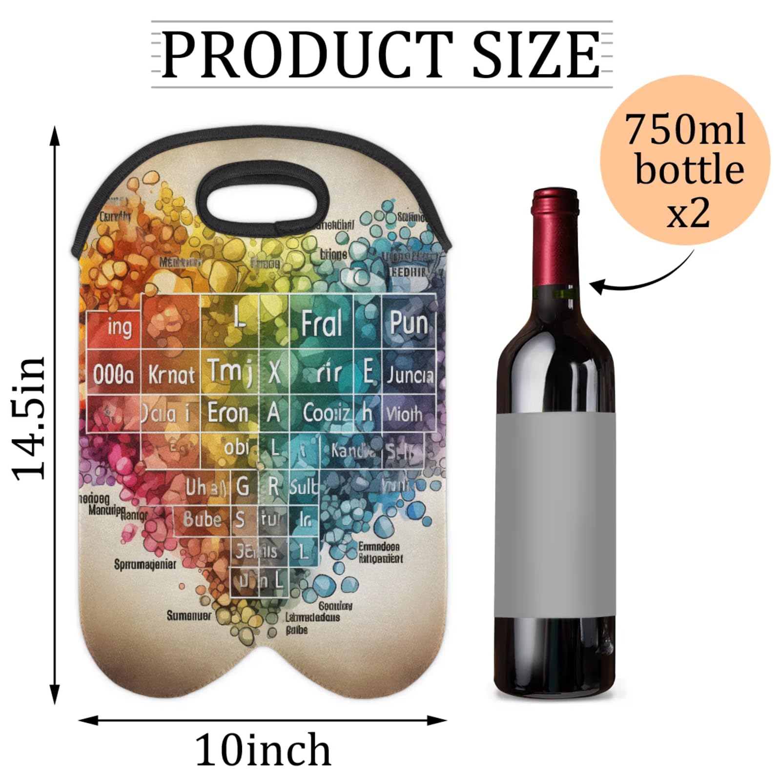 GzLeyigou 2 Bottles Eucation Wine Bag Sleeve Totes Heart Neoprene Protective Wine Carrier Bag for Wine,Water, Champagne, Beer, Baby Bottles,Gift 14.5 x 10 Inches