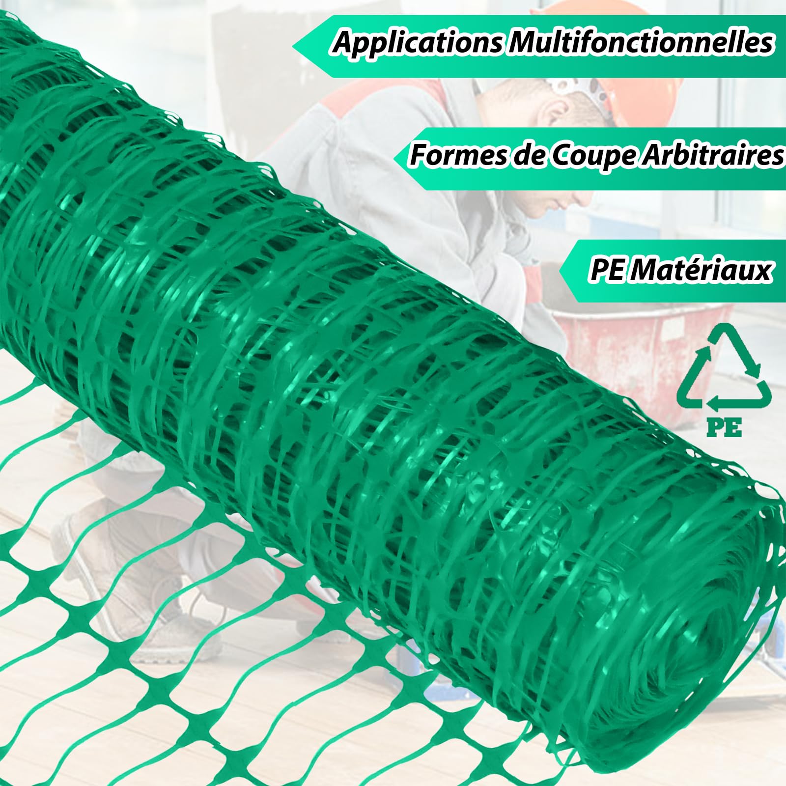 ACXIN Recinzione di bloccaggio, 1 x 50 m, rete di protezione, larghezza 75 x 35 mm (LxH), per giardino, cantiere, fattoria, senza reggie, verde, 1 rotolo