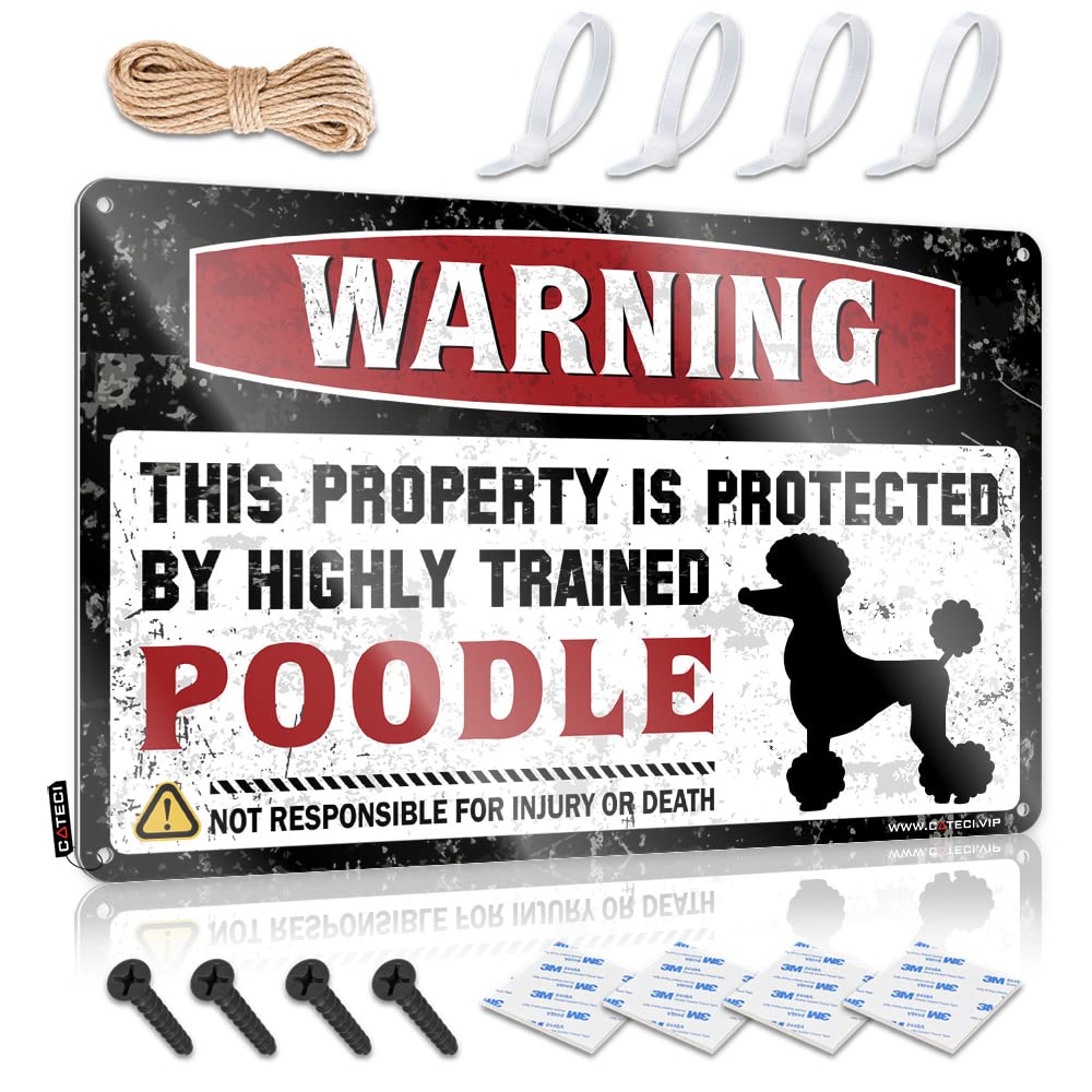 Bar For Man Cave Warning This Property Is Protected By A Highly Trained Poodle Tin Sign Funny Man Cave Signs Sarcastic Metal Signs(30X40CM)