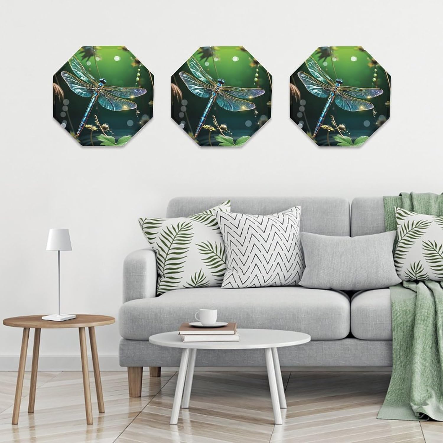 Ctagon Metal Sign for Home, Modern Display Plate for Kitchen, Dragonfly Green Plates Accent Hanging Wall Decorations 3PCS for Living Room, Bedroom, Hallway, Hotel