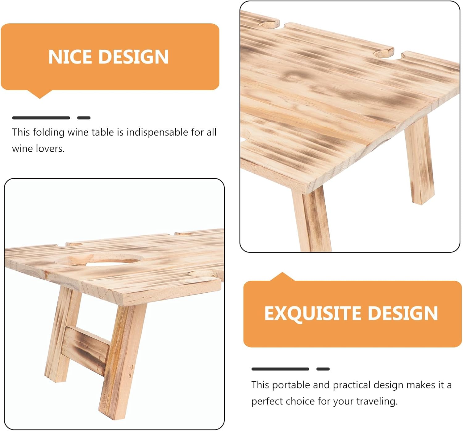 Homoyoyo Portable Folding Wooden Picnic Table Small 34x30 Inches Compact Travel Camping Table for Outdoor Hiking Beach and Patio Use