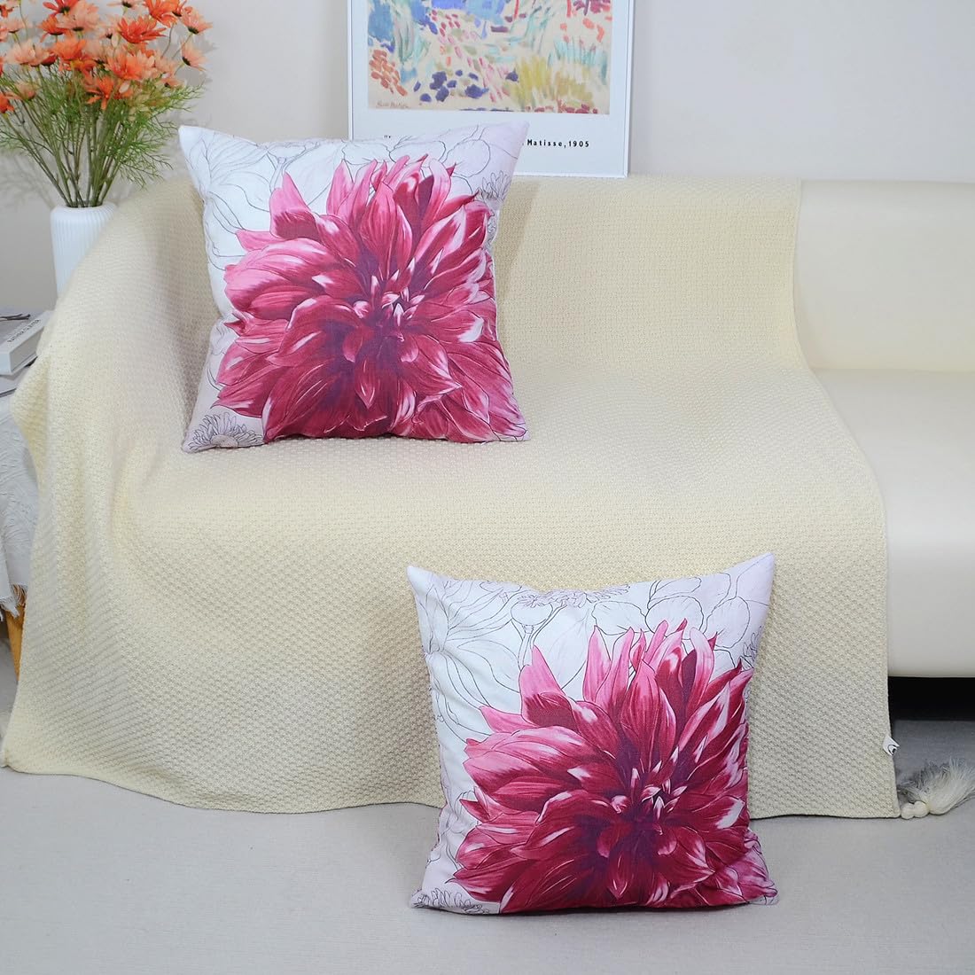 QUALKNOY Set of 2 Cushion Covers 18"x18" Flowers Double-sided Pattern Modern Decorative Throw Pillow cases 45 x 45cm for Living Room Sofa Outdoor Garden Red Floral Pillowcases - Image 3