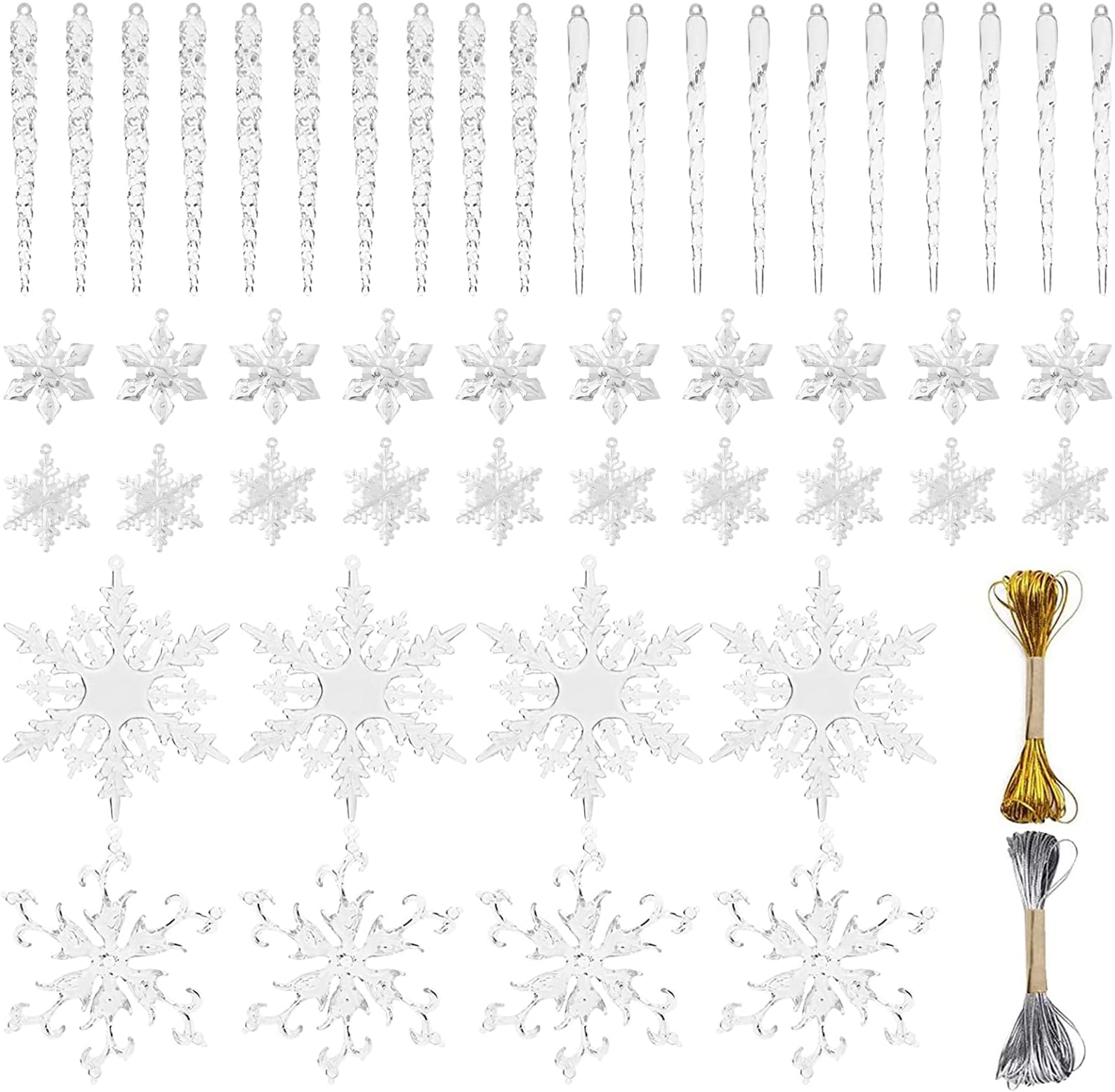 VGOODALL 48pcs Christmas Snowflake Icicle Decorations, Snowflake Icicles Ornaments Set Acrylic Christmas Ornaments for Christmas Tree Outdoor Party Decoration Craft Projects