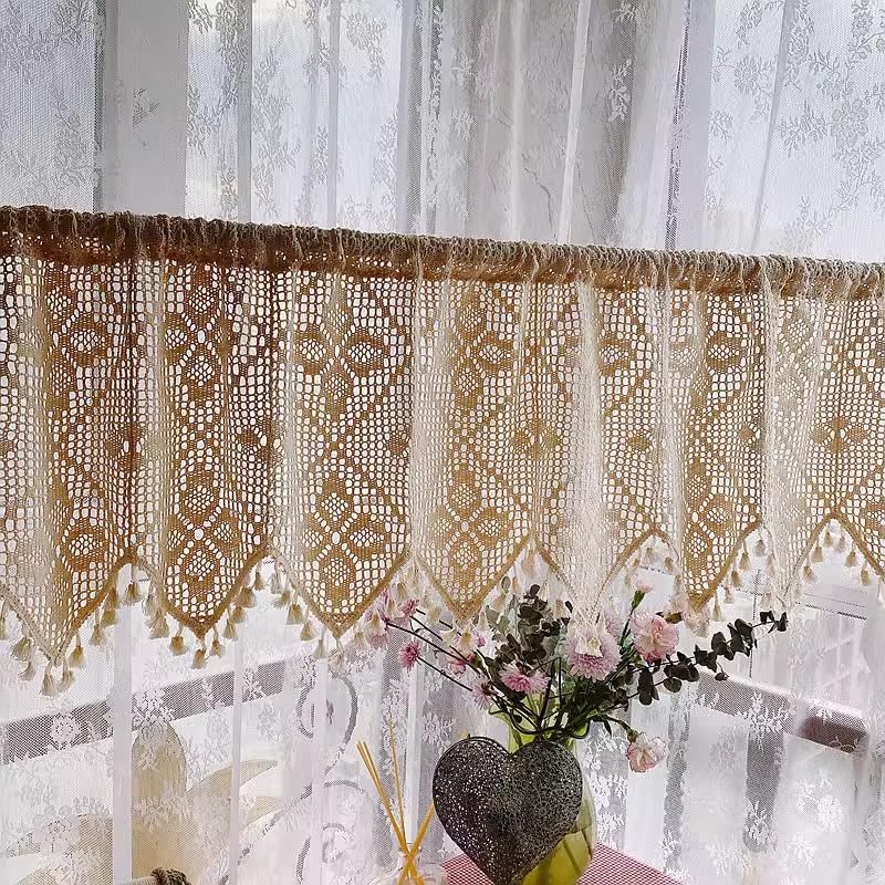 Tenda a fili 90x200h cm in cotone beige con lavorazione