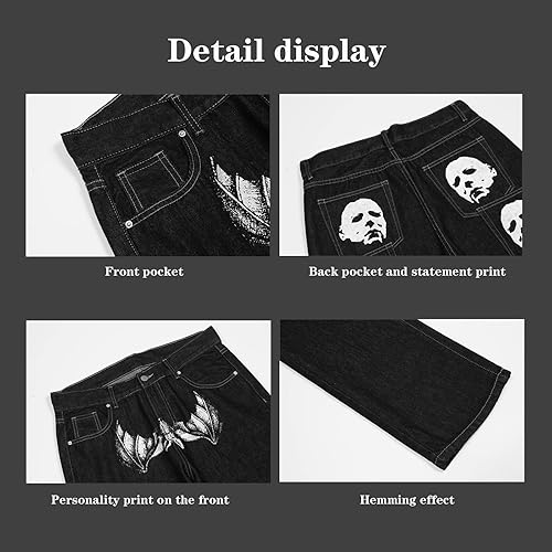 Miniatura 4 de Hip Hop - Pantalones de mezclilla góticos para hombre con estampado gráfico holgados estilo punk rock Harajuku pantalones de mezclilla sueltos
