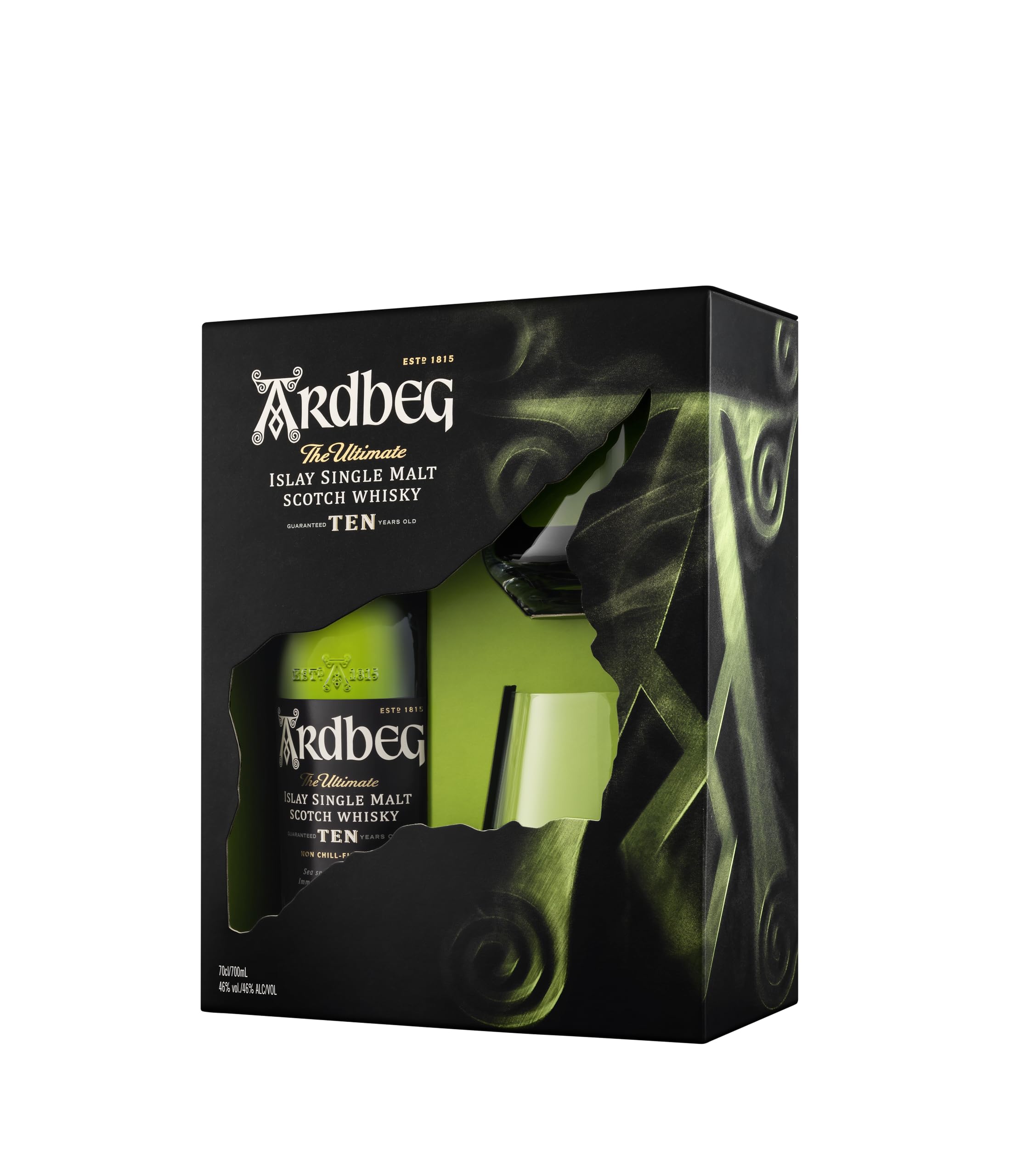 Ardbeg Ten Years Old Islay Whisky in Geschenkverpackung mit zwei Gläsern