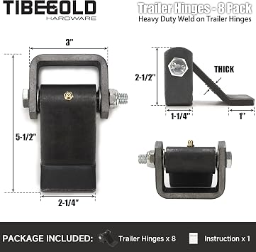 Weld on Trailer Hinges, Heavy Duty Dump Trailer Hinges, Greaseable Strap Style Leaf Truck Hinge, Trailer Door Strap, Tailgate Hinges for Door Gate Body Hinge with Grease Zerk, 8 Pack