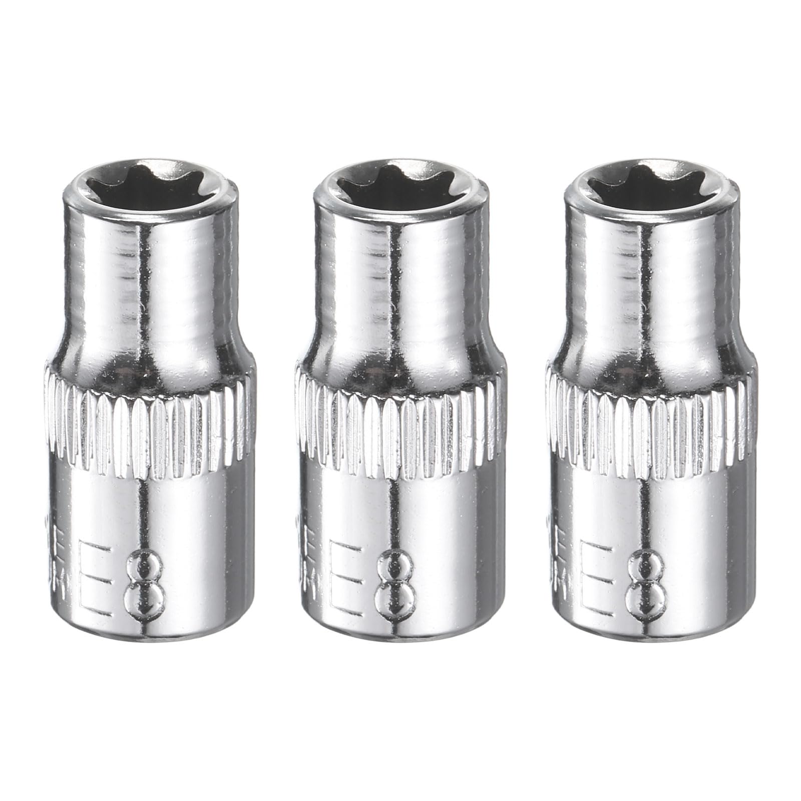 HARFINGTON 3pcs E-Torx Socket 1/4" Drive E8 Star Female Socket 1" Length External Torx Deep Sleeve CR-V Chrome Plating 6 Point Spline Sleeve for Auto Repairs Home Maintenance