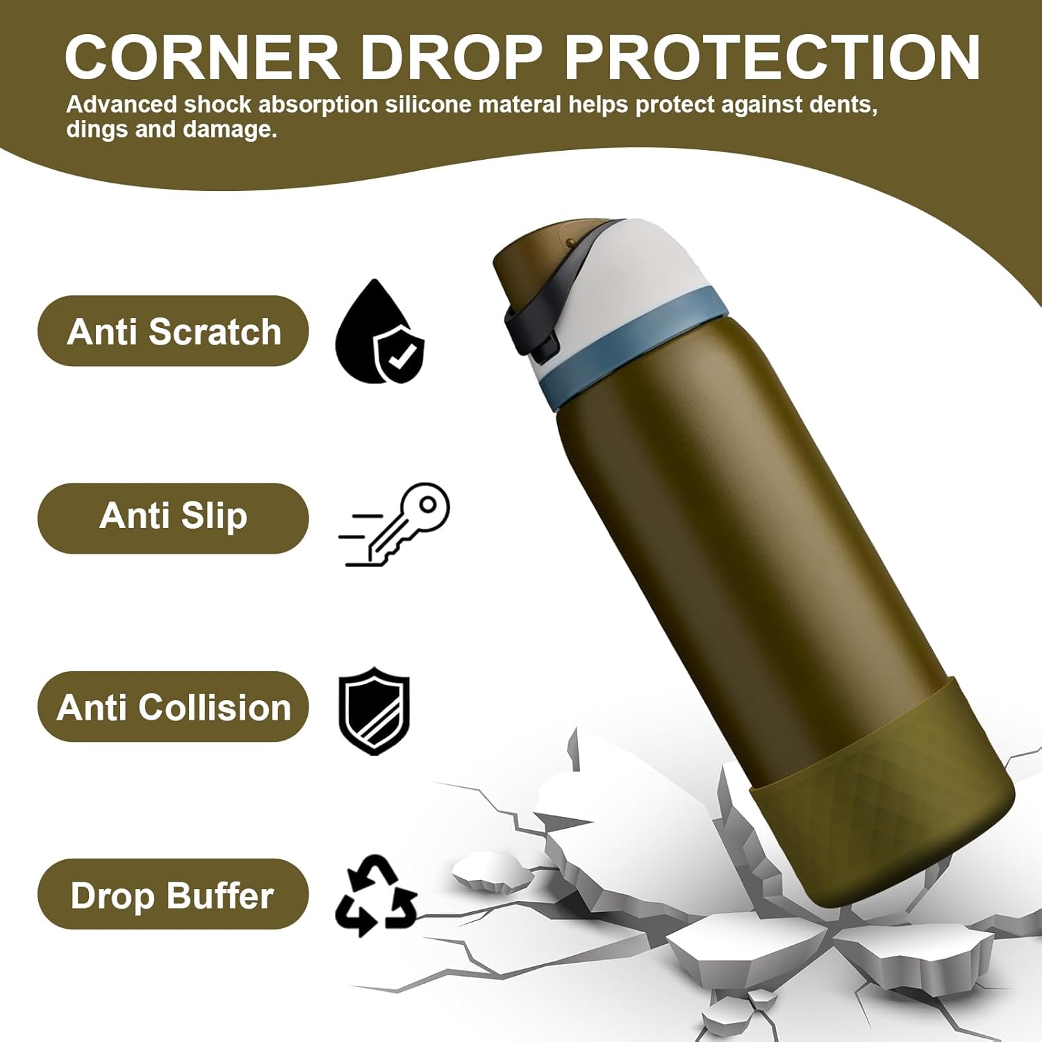 yoelike Grid Silicone Boot for Owala Water Bottle, Anti-Slip Protective Sleeve for FreeSip/Twist/Flip, Bottom Bumper Cover for Watter Bottle Accessories - Image 3