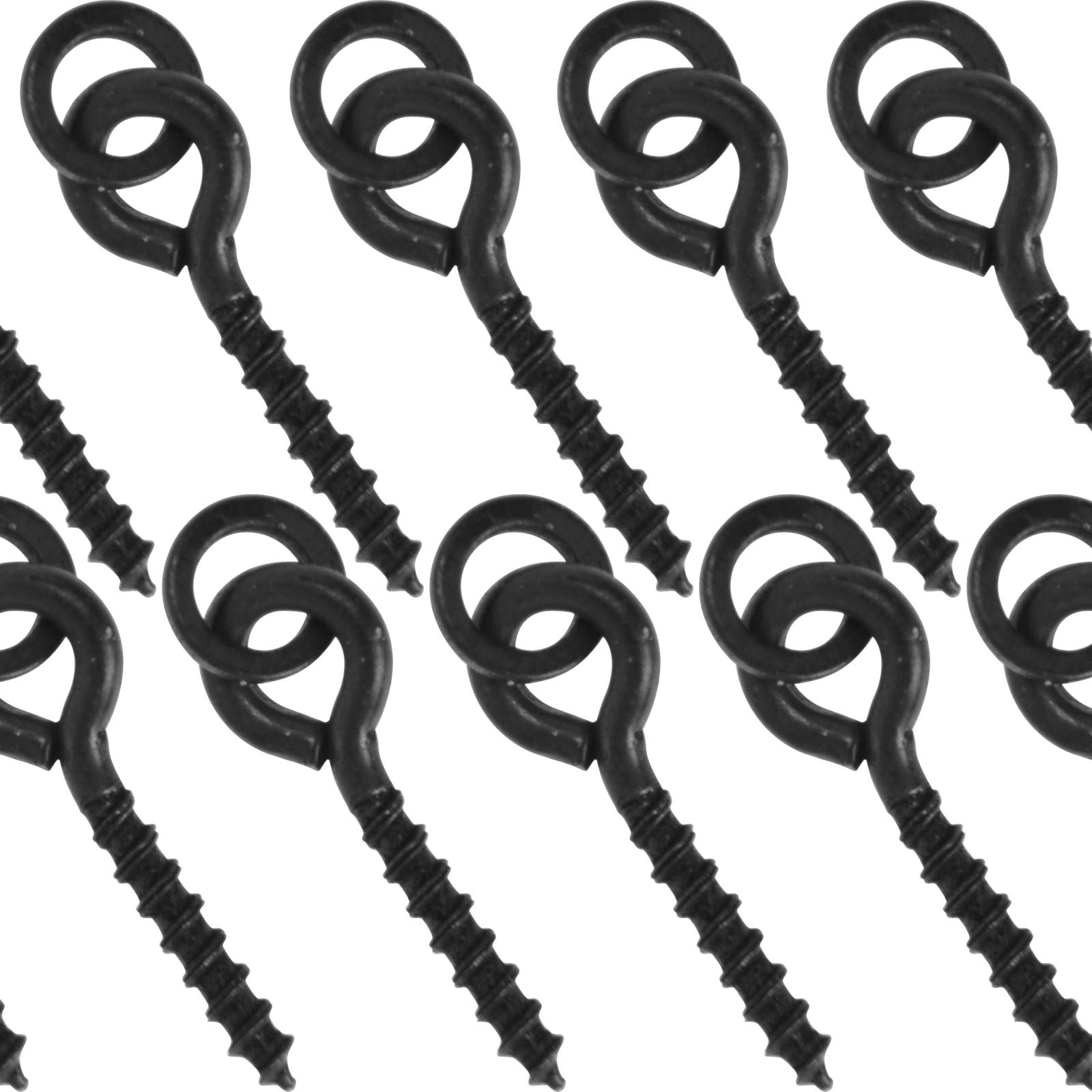 SF Bait Screw With Round Link Loop Swivels for Carp Fishing Terminal Rig Tackle 50Pcs, Matt black-Round Link Loop