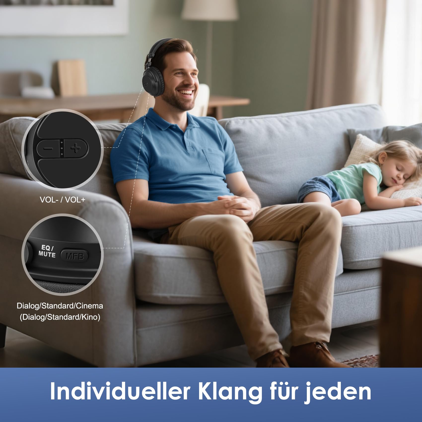 SIMOLIO Bluetooth TV Funkkopfhörer mit klarem & lautem Klang – Kabellose Kopfhörer & Sender für Gruppenhörer für Partys, Silent Discos, Kirchen, geringer Latenz TV – mehrere wiederaufladbare Headsets | 4 Kopfhörer mit Sender, geringe Latenz, leises Disco-